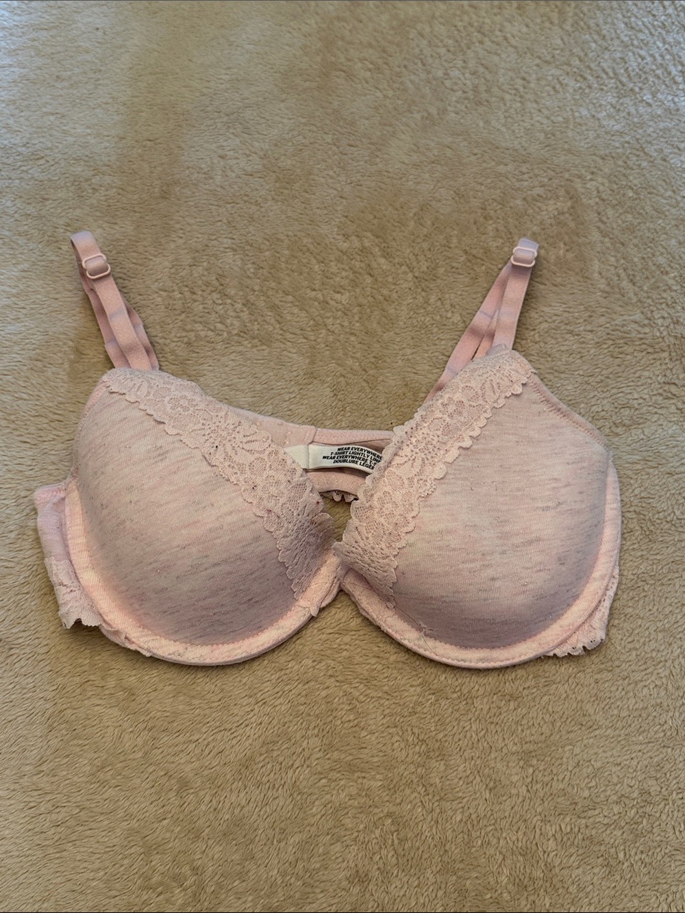 PINK Victoria's Secret Pale Pink Lace-Trim T-Shirt Bra